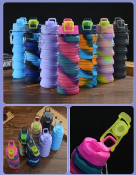 Novelty Silicone Foldable Water Cup Multicolor High Temperature Resistant Sports Water Bottle with Flip Cover