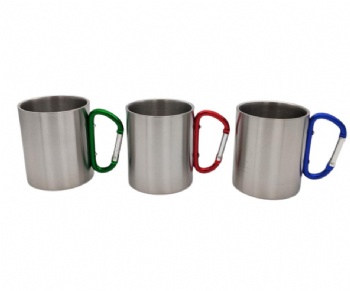 Customize Outdoor Camping Travel Carabiner Mug With Handle Stainless Steel Double Wall Coffee Cup Metal Carabiner Mug