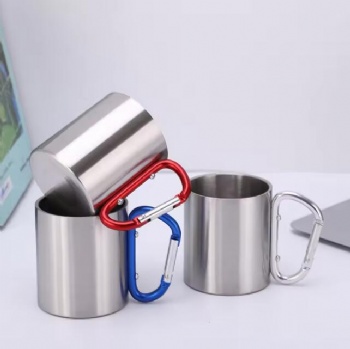 Customize Outdoor Camping Travel Carabiner Mug With Handle Stainless Steel Double Wall Coffee Cup Metal Carabiner Mug
