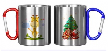 Custom Logo Portable 220ml 300ml Outdoor Camping Travel Stainless Steel Coffee Cup Double Walled Carabiner Mug with Handle