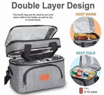 Double Deck Insulated Lunch Box Large Cooler Tote Bag for Adults for Men and Women Made of Durable Polyester