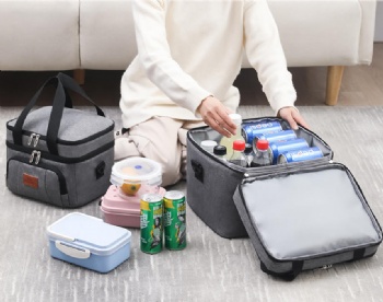 Double Deck Insulated Lunch Box Large Cooler Tote Bag for Adults for Men and Women Made of Durable Polyester