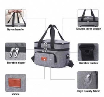 Double Deck Insulated Lunch Box Large Cooler Tote Bag for Adults for Men and Women Made of Durable Polyester