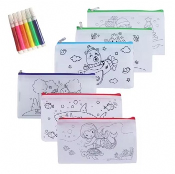 PP Non Woven Wholesale Blank Pouch Bag Custom Kids Painting Coloring Bag Cheap Storage Zipper DIY Kids Pencil Pouch