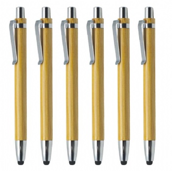 Custom logo Bamboo Pen Promotion Stylus Touch Ballpoint 2in1 Stylus Bamboo Ballpoint Pen