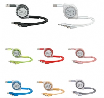 Multifunctional 3A Fast Charging Two-to-Three Retractable Data Cable TPE Jacket Creative Gift for Boxed 3-in-1 Ports Storage