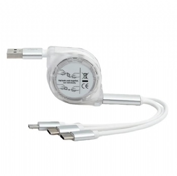 Multifunctional 3A Fast Charging Two-to-Three Retractable Data Cable TPE Jacket Creative Gift for Boxed 3-in-1 Ports Storage