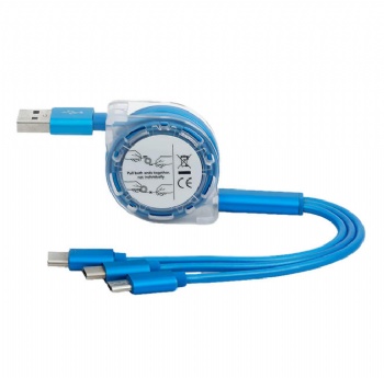 Multifunctional 3A Fast Charging Two-to-Three Retractable Data Cable TPE Jacket Creative Gift for Boxed 3-in-1 Ports Storage