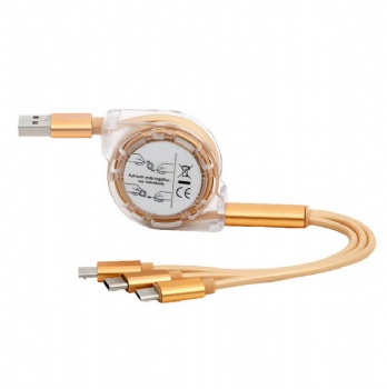 Multifunctional 3A Fast Charging Two-to-Three Retractable Data Cable TPE Jacket Creative Gift for Boxed 3-in-1 Ports Storage