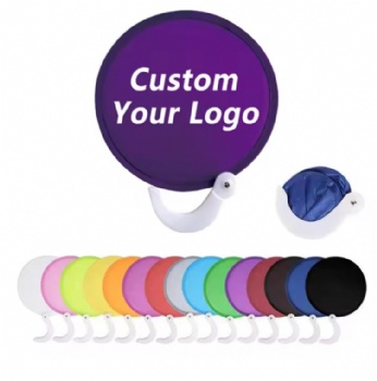 Custom Printed Soft Nylon Flying Disc Round Nylon Hand Folding Fan With Pouch Foldable Flying Disc Customized Logo with Pocket