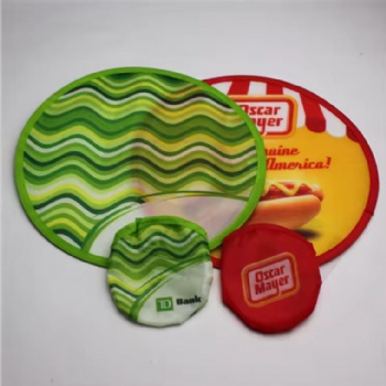 Custom printed Nylon Flying Folding Hand Fan, children beach toy folding flying disc foldable with Pouch