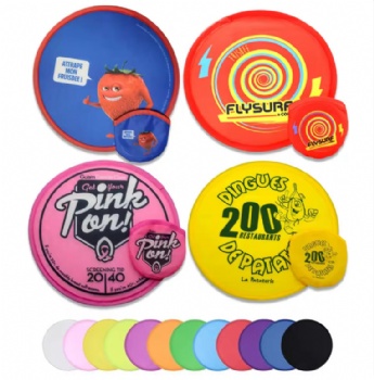 Custom printed Nylon Flying Folding Hand Fan, children beach toy folding flying disc foldable with Pouch