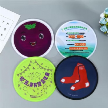 Custom printed Nylon Flying Folding Hand Fan, children beach toy folding flying disc foldable with Pouch
