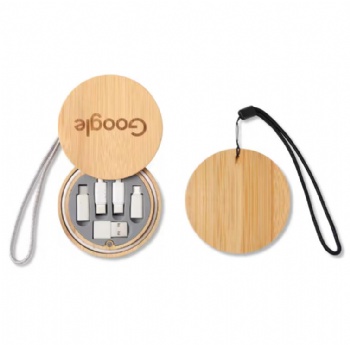 Charging Cable Gift Set Bamboo 6-in-1 60W Fast Charging Data Cable Storage Box Customized Mobile Phone Gift Charging Cable