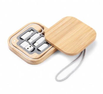 Charging Cable Gift Set Bamboo 6-in-1 60W Fast Charging Data Cable Storage Box Customized Mobile Phone Gift Charging Cable