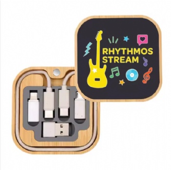 15W Wireless LED Charging Kit 6-in-1 Fast Charging Cable with Luminous Logo Bamboo Material for Camera and Microphone