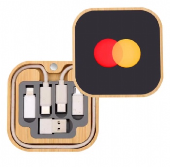 15W Wireless LED Charging Kit 6-in-1 Fast Charging Cable with Luminous Logo Bamboo Material for Camera and Microphone