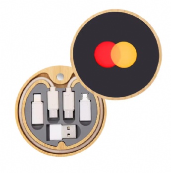 15W Wireless LED Charging Kit 6-in-1 Fast Charging Cable with Luminous Logo Bamboo Material for Camera and Microphone