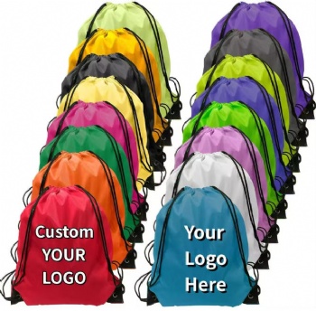 Wholesale Customized 30cm Drawstring Sportpacks Promotional Polyester Nylon Backpack and Shop Bags