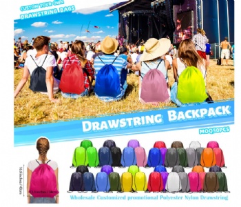 Wholesale Customized 30cm Drawstring Sportpacks Promotional Polyester Nylon Backpack and Shop Bags
