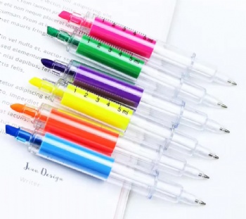 Hotel & Wedding Multi-Color Plastic Syringe Gift Pen Wholesale Injection Pen Needle Syringe Highlighter Promotional Pen